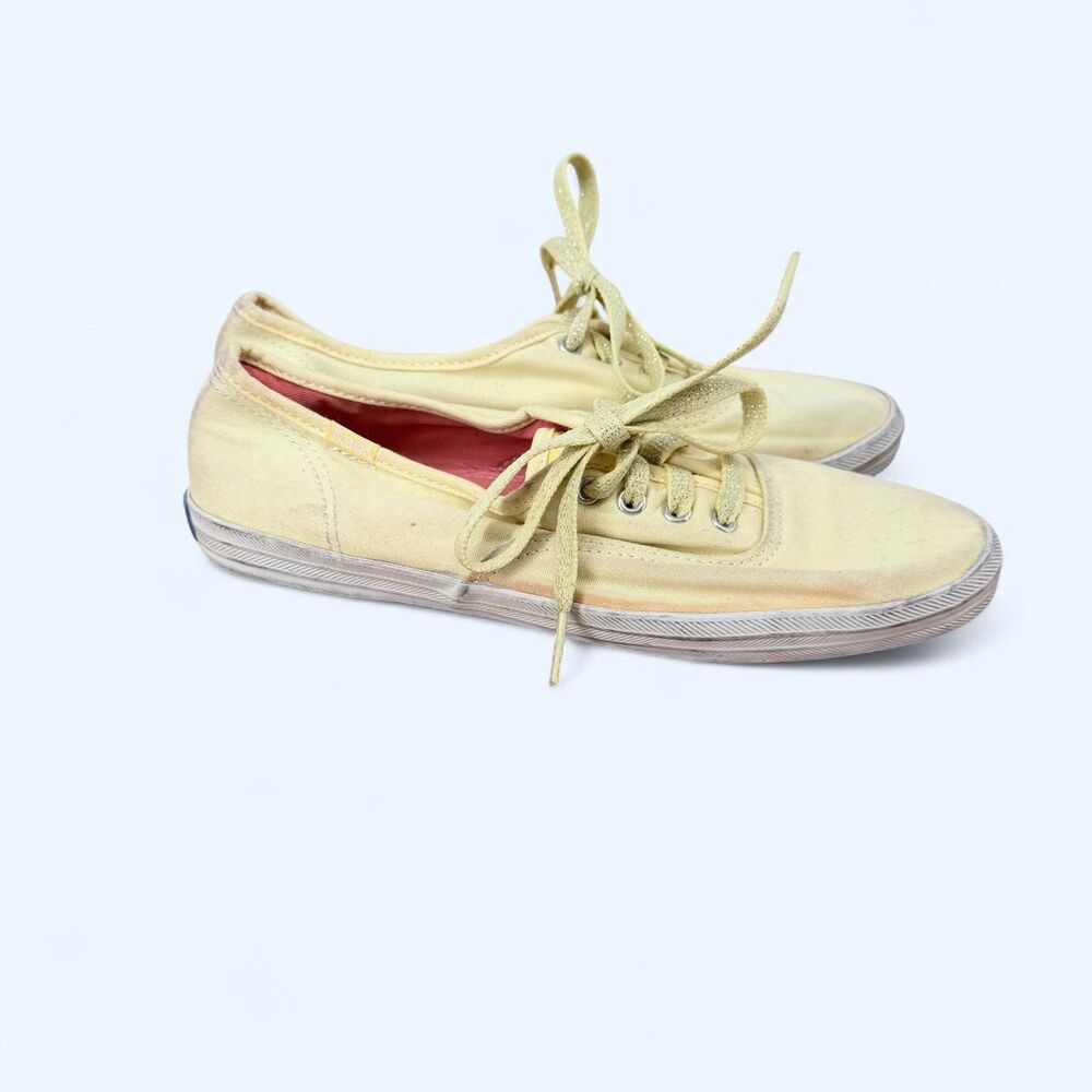 Butter Yellow Sneakers Canvas Contrast Pink Lining Lurex Shimmer Lace Up Tennis